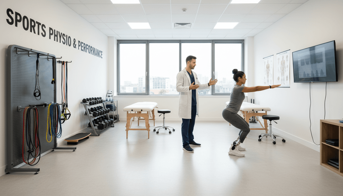 Physiotherapist assessing patient range of motion
