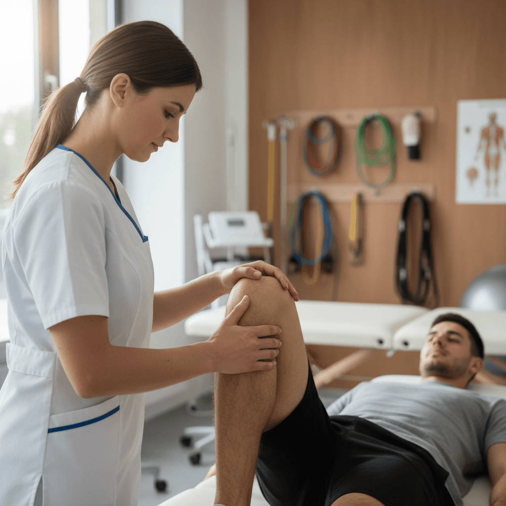 therapist performing movement assessment on patient